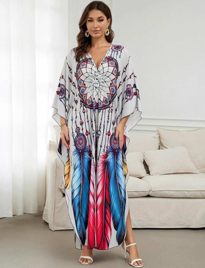 KECVOT Kaftan Dresses for Women Plus Size Batwing Sleeve Caftans Long Bathing Suit Cover Up Maxi Beach Dress Loungewear - Image 5